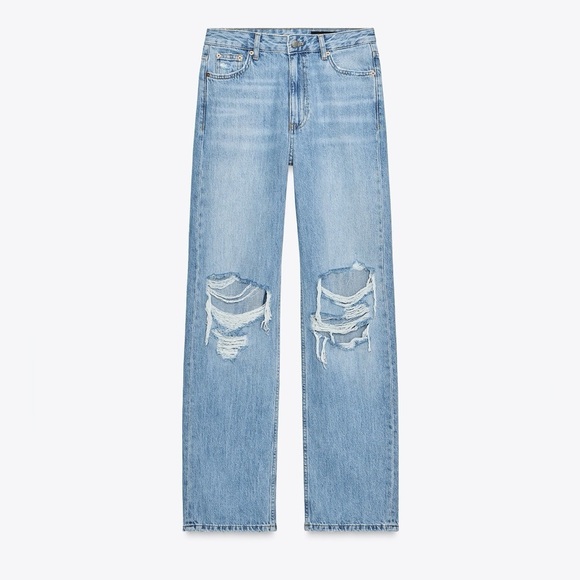 Zara High Rise Wide Leg Ripped Light Wash Jeans - Blogger Favourite 0 - Picture 2 of 14
